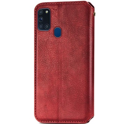 Кожаный чехол книжка GETMAN Cubic (PU) для Samsung Galaxy A21s Красный