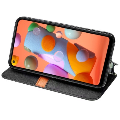 Кожаный чехол книжка GETMAN Cubic (PU) для Samsung Galaxy A21s Черный