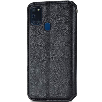 Кожаный чехол книжка GETMAN Cubic (PU) для Samsung Galaxy A21s Черный