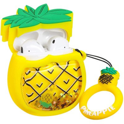 Силиконовый футляр Fruits series with Sparkles & Water для наушников AirPods 1/2 + кольцо pineapple / Желтый