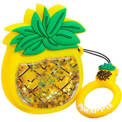 Силиконовый футляр Fruits series with Sparkles & Water для наушников AirPods 1/2 + кольцо pineapple / Желтый
