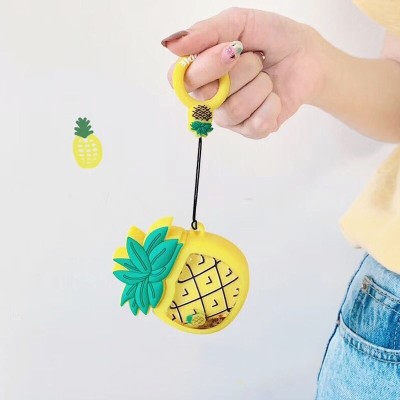 Силиконовый футляр Fruits series with Sparkles & Water для наушников AirPods 1/2 + кольцо pineapple / Желтый