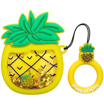 Силиконовый футляр Fruits series with Sparkles & Water для наушников AirPods 1/2 + кольцо pineapple / Желтый