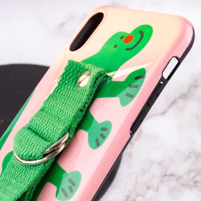 Чехол Funny Holder с цветным ремешком для Apple iPhone X / XS (5.8") Розовый / Зеленый Чехол Funny Holder с цветным ремешком для Apple iPhone X / XS (5.8") Розовый / Зеленый