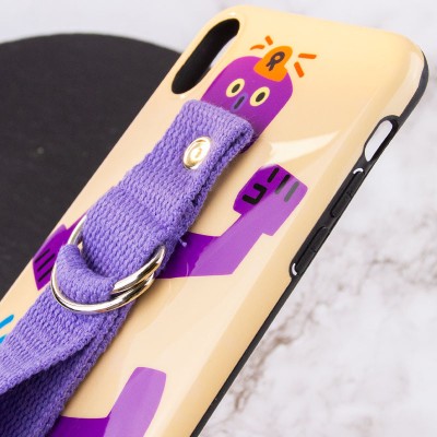 Чехол Funny Holder с цветным ремешком для Apple iPhone XS Max (6.5") Желтый / Фиолетовый Чехол Funny Holder с цветным ремешком для Apple iPhone XS Max (6.5") Желтый / Фиолетовый