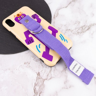 Чехол Funny Holder с цветным ремешком для Apple iPhone XS Max (6.5") Желтый / Фиолетовый Чехол Funny Holder с цветным ремешком для Apple iPhone XS Max (6.5") Желтый / Фиолетовый