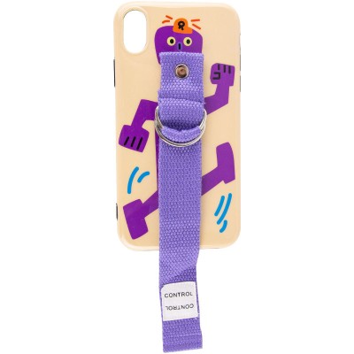 Чехол Funny Holder с цветным ремешком для Apple iPhone XS Max (6.5") Желтый / Фиолетовый Чехол Funny Holder с цветным ремешком для Apple iPhone XS Max (6.5") Желтый / Фиолетовый