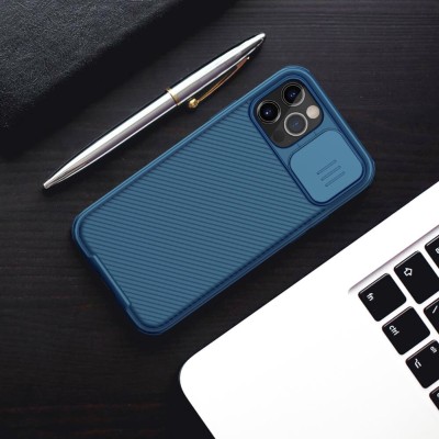 Карбоновая накладка Nillkin Camshield (шторка на камеру) для Apple iPhone 12 Pro / 12 (6.1") Синий / Blue