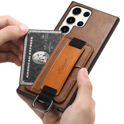 Купити Кожаный чехол Wallet case and straps для Samsung Galaxy S24 Ultra Коричневый / Brown Купити Кожаный чехол Wallet case and straps для Samsung Galaxy S24 Ultra Коричневый / Brown