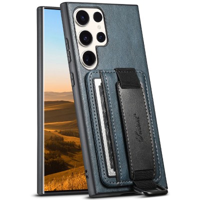 Купити Кожаный чехол Wallet case and straps для Samsung Galaxy S24 Ultra Синий / Blue Купити Кожаный чехол Wallet case and straps для Samsung Galaxy S24 Ultra Синий / Blue