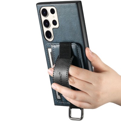 Купити Кожаный чехол Wallet case and straps для Samsung Galaxy S24 Ultra Синий / Blue Купити Кожаный чехол Wallet case and straps для Samsung Galaxy S24 Ultra Синий / Blue