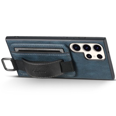 Купити Кожаный чехол Wallet case and straps для Samsung Galaxy S24 Ultra Синий / Blue Купити Кожаный чехол Wallet case and straps для Samsung Galaxy S24 Ultra Синий / Blue