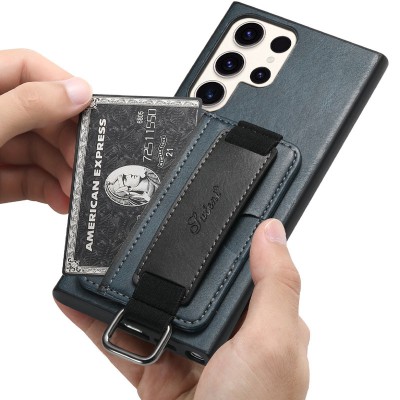Купити Кожаный чехол Wallet case and straps для Samsung Galaxy S24 Ultra Синий / Blue Купити Кожаный чехол Wallet case and straps для Samsung Galaxy S24 Ultra Синий / Blue