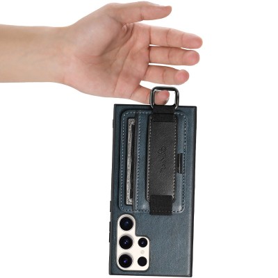 Купити Кожаный чехол Wallet case and straps для Samsung Galaxy S24 Ultra Синий / Blue Купити Кожаный чехол Wallet case and straps для Samsung Galaxy S24 Ultra Синий / Blue