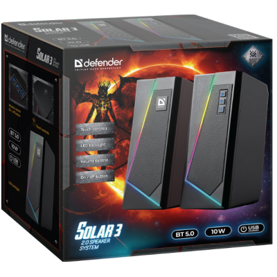 Комп.Акустика DEFENDER (65103) 2.0 Solar 3 10 W, BT/Light, USB Комп.Акустика DEFENDER (65103) 2.0 Solar 3 10 W, BT/Light, USB