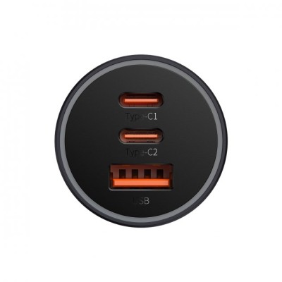АЗП Baseus Golden Contactor Pro Triple Fast Charger Car Charger 65W U+C+C (CGJP010013) Dark Gray