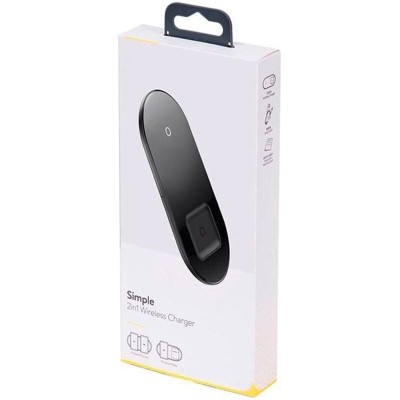Бездротовий зарядний пристрій Baseus Simple 2in1 (WXJK-A01) Crystal (Phone + Pods) Black Бездротовий зарядний пристрій Baseus Simple 2in1 (WXJK-A01) Crystal (Phone + Pods) Black