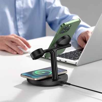 Бездротовий зарядний пристрій Baseus Swan 3-in-1 Wireless Magnetic Charging Bracket 20W (WXTE000101) Black Бездротовий зарядний пристрій Baseus Swan 3-in-1 Wireless Magnetic Charging Bracket 20W (WXTE000101) Black