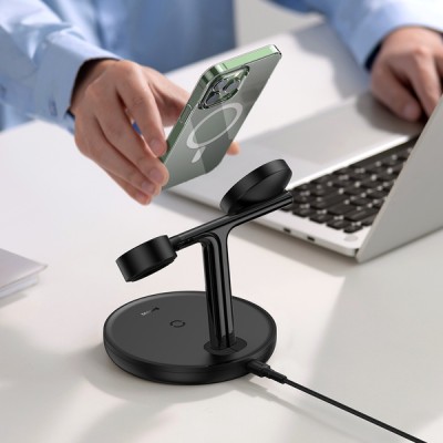 Бездротовий зарядний пристрій Baseus Swan 3-in-1 Wireless Magnetic Charging Bracket 20W (WXTE000101) Black Бездротовий зарядний пристрій Baseus Swan 3-in-1 Wireless Magnetic Charging Bracket 20W (WXTE000101) Black