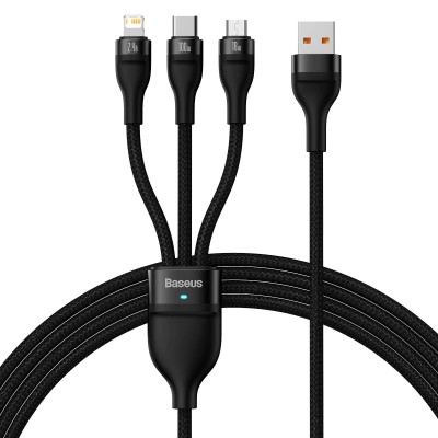 Кабель Baseus Flash SeriesⅡOne-for-three Fast Charging Data Cable USB To M+L+C 100W 1.2m (CASS030001) Black Кабель Baseus Flash SeriesⅡOne-for-three Fast Charging Data Cable USB To M+L+C 100W 1.2m (CASS030001) Black