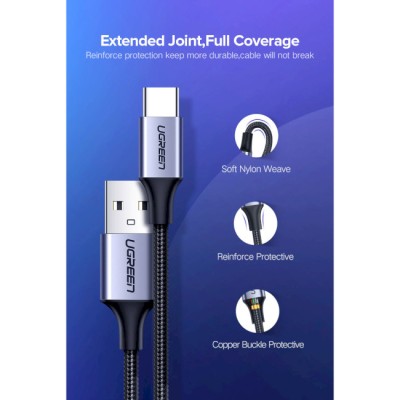 Кабель UGREEN US288 USB 2.0 To USB Type-C Cable Nickel Plating Aluminum Braid 3A 0.25m (60124) Black Кабель UGREEN US288 USB 2.0 To USB Type-C Cable Nickel Plating Aluminum Braid 3A 0.25m (60124) Black