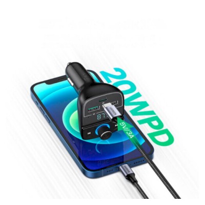 FM-трансмітер UGREEN CD229 Bluetooth Car Charger (5.0+PD+QC3.0+USB Flash Drive+TF) Black (80910)
