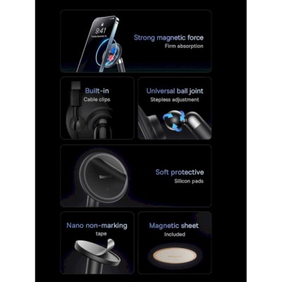 Автомобільний тримач Baseus C01 Magnetic Phone Holder (Stick-on Version) SUCC000001 Black Автомобільний тримач Baseus C01 Magnetic Phone Holder (Stick-on Version) SUCC000001 Black