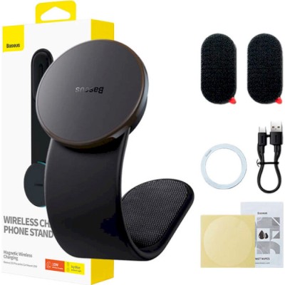 Автомобільний тримач З бездротовою зарядкою Baseus C02 Pro Series Magnetic (C40156000111-00) Black