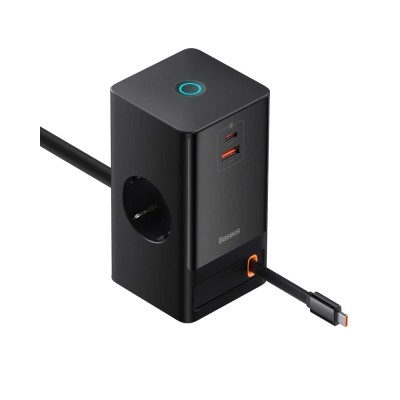 Зарядний Пристрій Baseus 65W PowerCombo Digital PowerStrip (2 AC + 1 USB + Type-C + Кабель Type-C) 1,5м (PSLR000301) Black