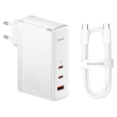 Зарядний Пристрій Baseus GaN5 Pro 140W 2 x Type-C + USB + Кабель Type-C - Type-C (CCGP100202) white