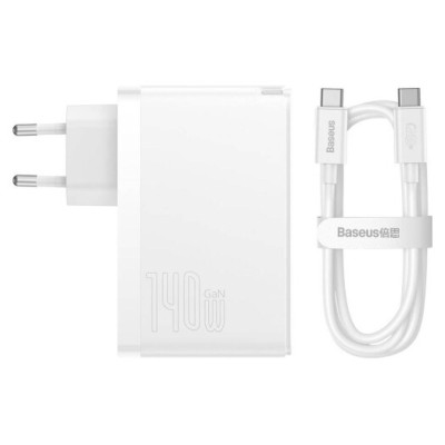 Зарядний Пристрій Baseus GaN5 Pro 140W 2 x Type-C + USB + Кабель Type-C - Type-C (CCGP100202) white