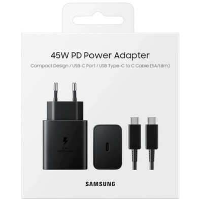 Зарядний Пристрій Samsung 45W Compact Power Adapter (w C to C Cable) EP-T4511XBEGEU / Чорна Зарядний Пристрій Samsung 45W Compact Power Adapter (w C to C Cable) EP-T4511XBEGEU / Чорна