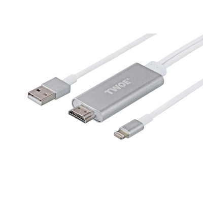 Адаптер 2E Lightning - HDMI/USB-A Male, Alumium Shell, 2m, silver (2EW-2327)