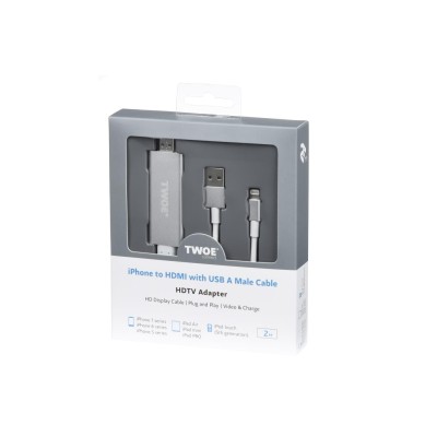 Адаптер 2E Lightning - HDMI/USB-A Male, Alumium Shell, 2m, silver (2EW-2327)