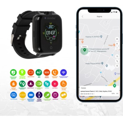 Дитячий смарт-годинник с видеозвонком AmiGo GO006 GPS 4G WIFI Black Дитячий смарт-годинник с видеозвонком AmiGo GO006 GPS 4G WIFI Black