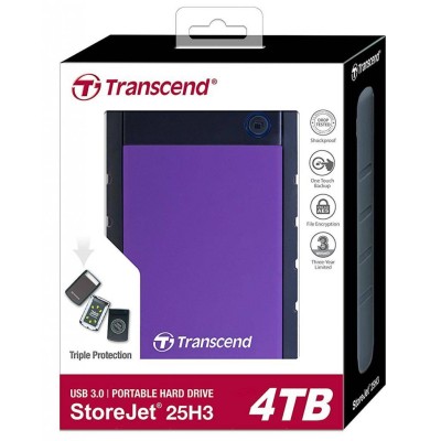 Зовнішній жорсткий диск TRANSCEND 4TB TS4TSJ25H3P USB 3.0 Storejet 2.5" H3 Фіолетовий Зовнішній жорсткий диск TRANSCEND 4TB TS4TSJ25H3P USB 3.0 Storejet 2.5" H3 Фіолетовий