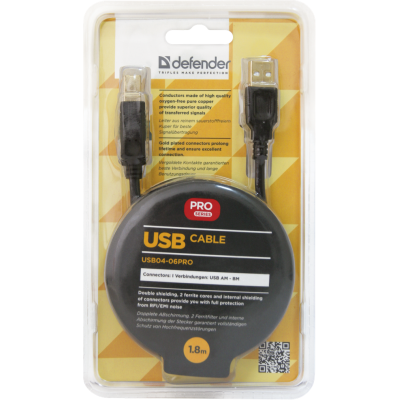 Кабель DEFENDER (87430)USB04-06PRO USB2.0 AM-BM 1.8м, 2фер, blister Кабель DEFENDER (87430)USB04-06PRO USB2.0 AM-BM 1.8м, 2фер, blister