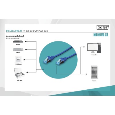 Патч-корд CAT 5e U-UTP, Cu, PVC AWG 26/7, довжина 0,5 м, колір синій DK-1511-005/B DIGITUS by ASSMANN Патч-корд CAT 5e U-UTP, Cu, PVC AWG 26/7, довжина 0,5 м, колір синій DK-1511-005/B DIGITUS by ASSMANN