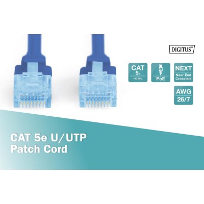 Патч-корд CAT 5e U-UTP, Cu, PVC AWG 26/7, довжина 0,5 м, колір синій DK-1511-005/B DIGITUS by ASSMANN Патч-корд CAT 5e U-UTP, Cu, PVC AWG 26/7, довжина 0,5 м, колір синій DK-1511-005/B DIGITUS by ASSMANN