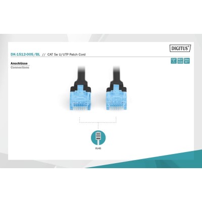 Патч-корд CAT 5e U-UTP, ПВХ AWG 26/7, довжина 0,5 м, чорний DK-1512-005/BL DIGITUS by ASSMANN Патч-корд CAT 5e U-UTP, ПВХ AWG 26/7, довжина 0,5 м, чорний DK-1512-005/BL DIGITUS by ASSMANN