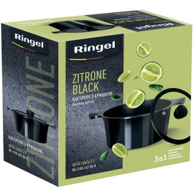Каструля RINGEL Zitrone Black 24x12 см (4.2л) кришкою (RG-2108-24/1 BL-R) Каструля RINGEL Zitrone Black 24x12 см (4.2л) кришкою (RG-2108-24/1 BL-R)