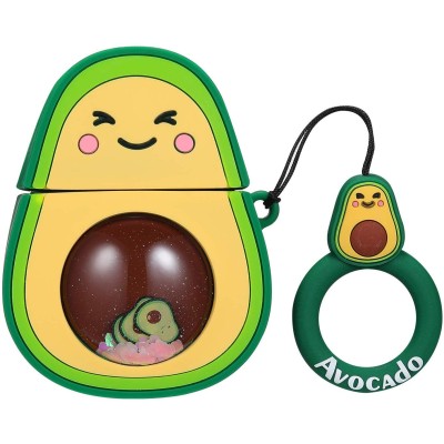 Силіконовий футляр Fruits series with Sparkles & Water для навушників AirPods 1/2 + кільце Avocado / Зелений