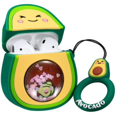 Силіконовий футляр Fruits series with Sparkles & Water для навушників AirPods 1/2 + кільце Avocado / Зелений