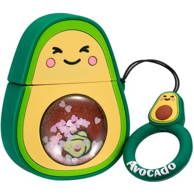 Силіконовий футляр Fruits series with Sparkles & Water для навушників AirPods 1/2 + кільце Avocado / Зелений