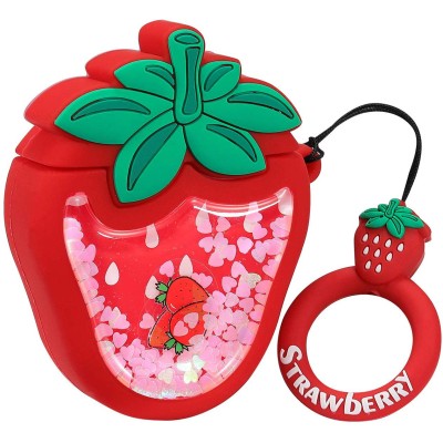 Силіконовий футляр Fruits series with Sparkles & Water для навушників AirPods 1/2 + кільце strawberry / Червоний