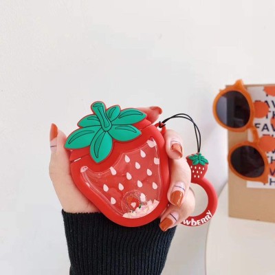 Силіконовий футляр Fruits series with Sparkles & Water для навушників AirPods 1/2 + кільце strawberry / Червоний