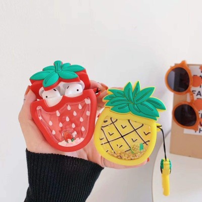 Силіконовий футляр Fruits series with Sparkles & Water для навушників AirPods 1/2 + кільце strawberry / Червоний