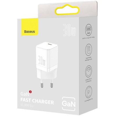 Зарядний Пристрій Baseus GaN3 Fast Charger 30W (CCGN010102) (1 Type-C) White