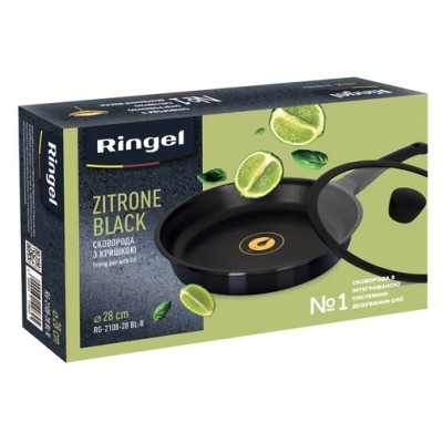 Сковорода RINGEL Zitrone Black глибока 28см з кришкою (RG-2108-28 BL-R) Сковорода RINGEL Zitrone Black глибока 28см з кришкою (RG-2108-28 BL-R)