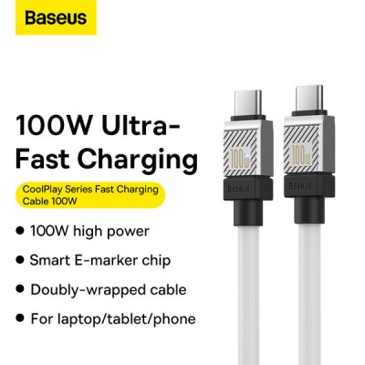 Кабель Baseus CoolPlay Series Type-C To Type-C 100W (2m) CAKW000302 White